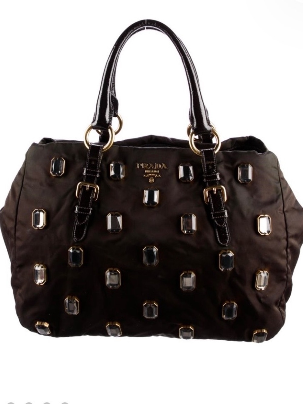 PRADA⭐️⭐️ Pietre Black Tessuto Tote with Gold-Trimmed Gem Accents!